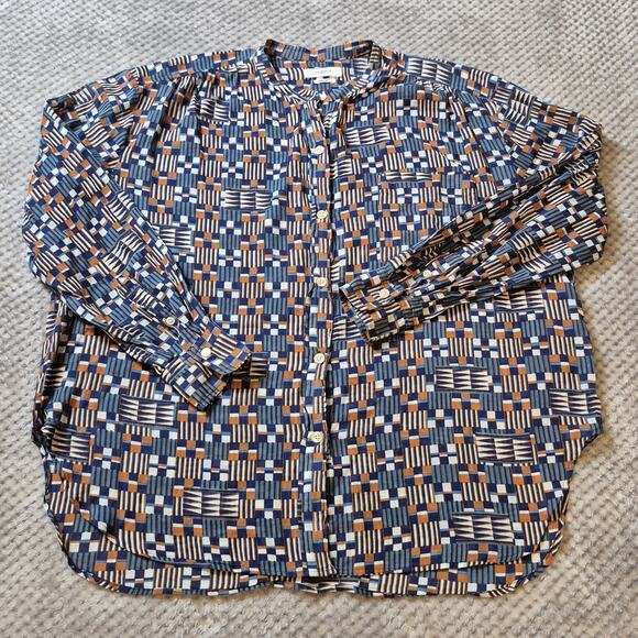 Isabel Marant Etoile Nahala Geo Print Button Up Cotton 38 US M Mandarin Boho Art - Picture 2 of 9